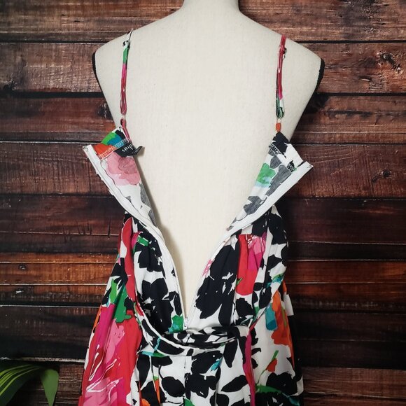 Snap Sleeveless Sundress Size 7 Lined Padded Tie Back Multicolor Floral Dress - Picture 2 of 9
